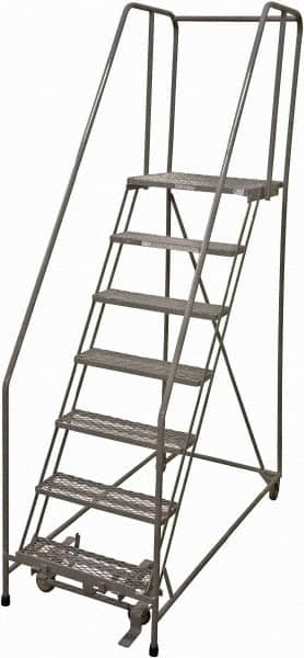 Cotterman - 100" 7 Step Rolling Warehouse Ladder - Rolling Safety Ladder, 450 Lb Capacity, 70" Platform Height, 24" Base Width x 63" Base Depth, Expanded Metal Tread - Exact Tooling