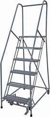 Cotterman - 90" 6 Step Rolling Warehouse Ladder - Rolling Safety Ladder, 450 Lb Capacity, 60" Platform Height, 30" Base Width x 56" Base Depth, Expanded Metal Tread - Exact Tooling