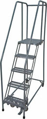 Cotterman - 80" 5 Step Rolling Warehouse Ladder - Rolling Safety Ladder, 450 Lb Capacity, 50" Platform Height, 30" Base Width x 50" Base Depth, Expanded Metal Tread - Exact Tooling