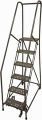Cotterman - 90" 6 Step Rolling Warehouse Ladder - Rolling Safety Ladder, 450 Lb Capacity, 60" Platform Height, 24" Base Width x 46" Base Depth, Serrated Steel - Exact Tooling