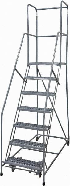 Cotterman - 100" 7 Step Rolling Warehouse Ladder - Rolling Safety Ladder, 450 Lb Capacity, 70" Platform Height, 30" Base Width x 53" Base Depth, Serrated Steel - Exact Tooling