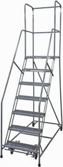 Cotterman - 100" 7 Step Rolling Warehouse Ladder - Rolling Safety Ladder, 450 Lb Capacity, 70" Platform Height, 30" Base Width x 53" Base Depth, Serrated Steel - Exact Tooling