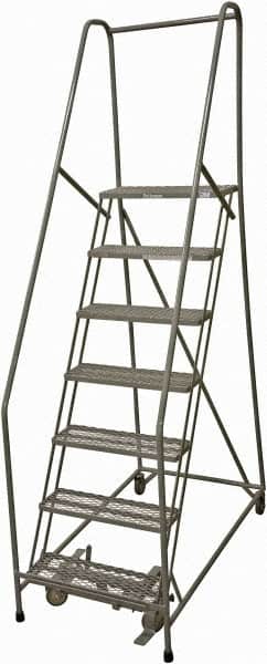 Cotterman - 100" 7 Step Rolling Warehouse Ladder - Rolling Safety Ladder, 450 Lb Capacity, 70" Platform Height, 24" Base Width x 53" Base Depth, Serrated Steel - Exact Tooling
