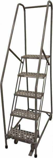 Cotterman - 80" 5 Step Rolling Warehouse Ladder - Rolling Safety Ladder, 450 Lb Capacity, 50" Platform Height, 20" Base Width x 40" Base Depth, Serrated Steel - Exact Tooling