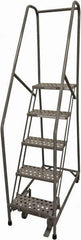 Cotterman - 80" 5 Step Rolling Warehouse Ladder - Rolling Safety Ladder, 450 Lb Capacity, 50" Platform Height, 20" Base Width x 40" Base Depth, Serrated Steel - Exact Tooling