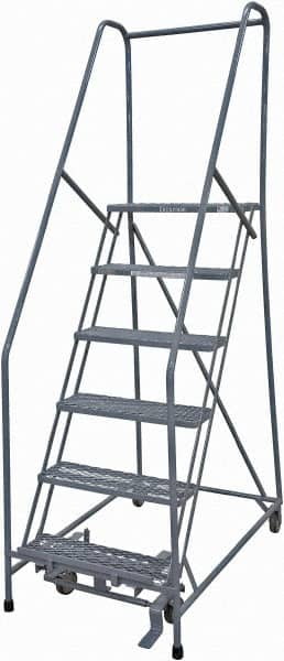 Cotterman - 90" 6 Step Rolling Warehouse Ladder - Rolling Safety Ladder, 450 Lb Capacity, 60" Platform Height, 30" Base Width x 46" Base Depth, Expanded Metal Tread - Exact Tooling