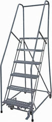 Cotterman - 90" 6 Step Rolling Warehouse Ladder - Rolling Safety Ladder, 450 Lb Capacity, 60" Platform Height, 30" Base Width x 46" Base Depth, Expanded Metal Tread - Exact Tooling