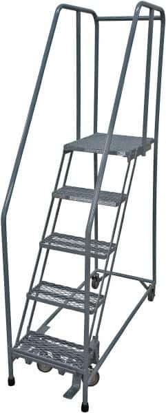 Cotterman - 80" 5 Step Rolling Warehouse Ladder - Rolling Safety Ladder, 450 Lb Capacity, 50" Platform Height, 30" Base Width x 40" Base Depth, Expanded Metal Tread - Exact Tooling