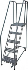 Cotterman - 80" 5 Step Rolling Warehouse Ladder - Rolling Safety Ladder, 450 Lb Capacity, 50" Platform Height, 30" Base Width x 40" Base Depth, Expanded Metal Tread - Exact Tooling