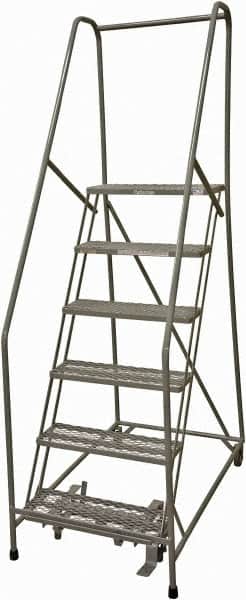 Cotterman - 90" 6 Step Rolling Warehouse Ladder - Rolling Safety Ladder, 450 Lb Capacity, 60" Platform Height, 24" Base Width x 46" Base Depth, Expanded Metal Tread - Exact Tooling