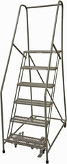 Cotterman - 90" 6 Step Rolling Warehouse Ladder - Rolling Safety Ladder, 450 Lb Capacity, 60" Platform Height, 24" Base Width x 46" Base Depth, Expanded Metal Tread - Exact Tooling