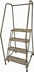 Cotterman - 70" 4 Step Rolling Warehouse Ladder - Rolling Safety Ladder, 450 Lb Capacity, 40" Platform Height, 30" Base Width x 41" Base Depth, Perforated Tread - Exact Tooling