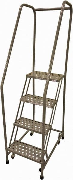 Cotterman - 70" 4 Step Rolling Warehouse Ladder - Rolling Safety Ladder, 450 Lb Capacity, 40" Platform Height, 20" Base Width x 41" Base Depth, Perforated Tread - Exact Tooling