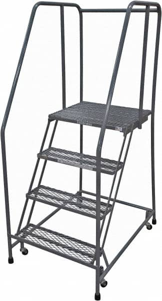 Cotterman - 70" 4 Step Rolling Warehouse Ladder - Rolling Safety Ladder, 450 Lb Capacity, 40" Platform Height, 30" Base Width x 41" Base Depth, Serrated Steel - Exact Tooling