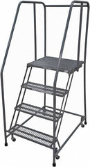 Cotterman - 70" 4 Step Rolling Warehouse Ladder - Rolling Safety Ladder, 450 Lb Capacity, 40" Platform Height, 30" Base Width x 41" Base Depth, Serrated Steel - Exact Tooling