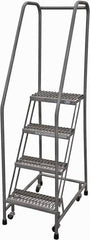 Cotterman - 70" 4 Step Rolling Warehouse Ladder - Rolling Safety Ladder, 450 Lb Capacity, 40" Platform Height, 20" Base Width x 41" Base Depth, Serrated Steel - Exact Tooling