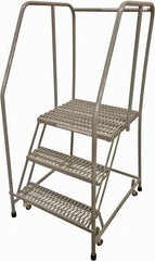 Cotterman - 60" 3 Step Rolling Warehouse Ladder - Rolling Safety Ladder, 450 Lb Capacity, 30" Platform Height, 30" Base Width x 36" Base Depth, Serrated Steel - Exact Tooling