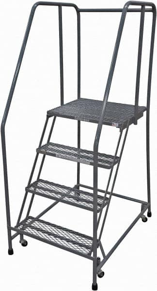 Cotterman - 70" 4 Step Rolling Warehouse Ladder - Rolling Safety Ladder, 450 Lb Capacity, 40" Platform Height, 20" Base Width x 41" Base Depth, Expanded Metal Tread - Exact Tooling