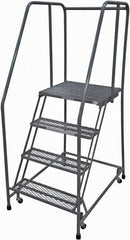 Cotterman - 70" 4 Step Rolling Warehouse Ladder - Rolling Safety Ladder, 450 Lb Capacity, 40" Platform Height, 20" Base Width x 41" Base Depth, Expanded Metal Tread - Exact Tooling