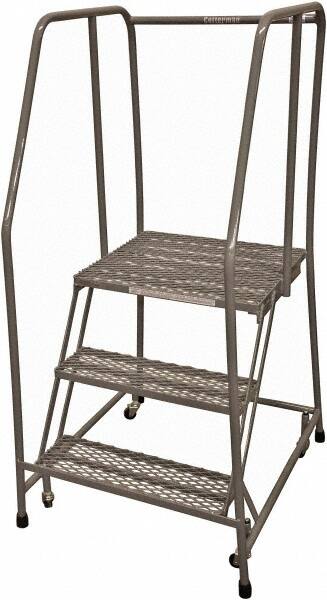 Cotterman - 60" 3 Step Rolling Warehouse Ladder - Rolling Safety Ladder, 450 Lb Capacity, 30" Platform Height, 20" Base Width x 36" Base Depth, Expanded Metal Tread - Exact Tooling