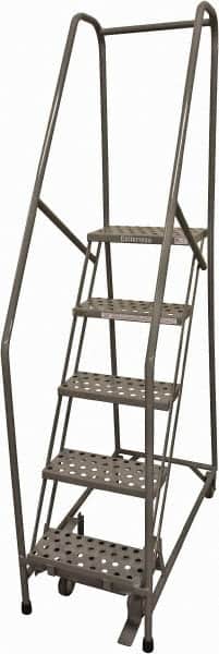 Cotterman - 80" 5 Step Rolling Warehouse Ladder - Rolling Safety Ladder, 450 Lb Capacity, 50" Platform Height, 30" Base Width x 50" Base Depth, Perforated Tread - Exact Tooling