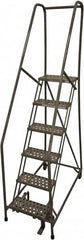 Cotterman - 90" 6 Step Rolling Warehouse Ladder - Rolling Safety Ladder, 450 Lb Capacity, 60" Platform Height, 24" Base Width x 56" Base Depth, Perforated Tread - Exact Tooling
