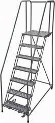 Cotterman - 100" 7 Step Rolling Warehouse Ladder - Rolling Safety Ladder, 450 Lb Capacity, 70" Platform Height, 30" Base Width x 63" Base Depth, Perforated Tread - Exact Tooling