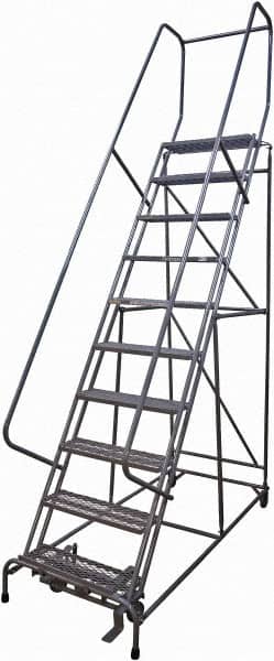 Cotterman - 130" 10 Step Rolling Warehouse Ladder - Rolling Safety Ladder, 450 Lb Capacity, 100" Platform Height, 32" Base Width x 74" Base Depth, Expanded Metal Tread - Exact Tooling