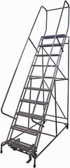 Cotterman - 130" 10 Step Rolling Warehouse Ladder - Rolling Safety Ladder, 450 Lb Capacity, 100" Platform Height, 32" Base Width x 74" Base Depth, Expanded Metal Tread - Exact Tooling