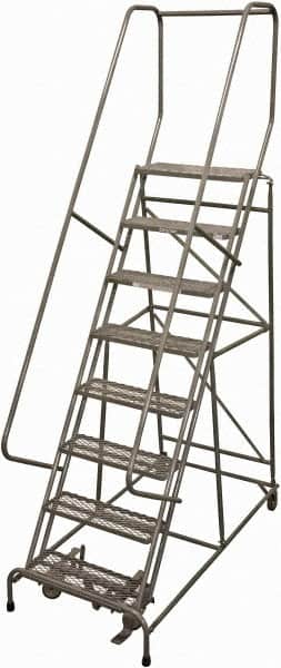 Cotterman - 110" 8 Step Rolling Warehouse Ladder - Rolling Safety Ladder, 450 Lb Capacity, 80" Platform Height, 32" Base Width x 61" Base Depth, Serrated Steel - Exact Tooling