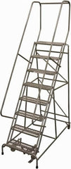 Cotterman - 110" 8 Step Rolling Warehouse Ladder - Rolling Safety Ladder, 450 Lb Capacity, 80" Platform Height, 32" Base Width x 61" Base Depth, Serrated Steel - Exact Tooling