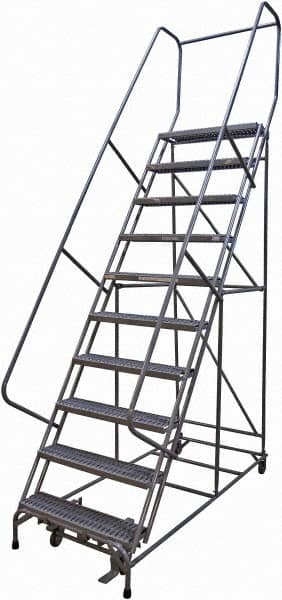 Cotterman - 130" 10 Step Rolling Warehouse Ladder - Rolling Safety Ladder, 450 Lb Capacity, 100" Platform Height, 32" Base Width x 74" Base Depth, Serrated Steel - Exact Tooling
