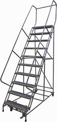 Cotterman - 130" 10 Step Rolling Warehouse Ladder - Rolling Safety Ladder, 450 Lb Capacity, 100" Platform Height, 32" Base Width x 74" Base Depth, Serrated Steel - Exact Tooling