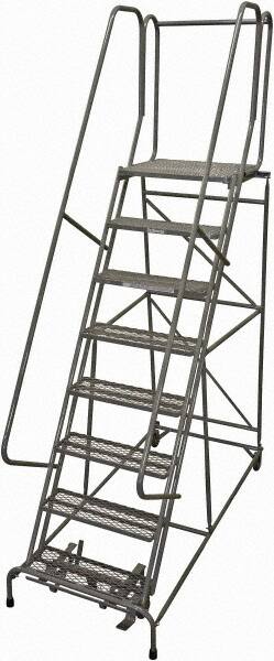Cotterman - 110" 8 Step Rolling Warehouse Ladder - Rolling Safety Ladder, 450 Lb Capacity, 80" Platform Height, 32" Base Width x 71" Base Depth, Expanded Metal Tread - Exact Tooling