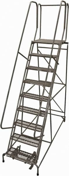 Cotterman - 120" 9 Step Rolling Warehouse Ladder - Rolling Safety Ladder, 450 Lb Capacity, 90" Platform Height, 32" Base Width x 77" Base Depth, Expanded Metal Tread - Exact Tooling