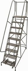 Cotterman - 120" 9 Step Rolling Warehouse Ladder - Rolling Safety Ladder, 450 Lb Capacity, 90" Platform Height, 32" Base Width x 77" Base Depth, Expanded Metal Tread - Exact Tooling