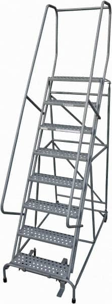 Cotterman - 110" 8 Step Rolling Warehouse Ladder - Rolling Safety Ladder, 450 Lb Capacity, 80" Platform Height, 32" Base Width x 71" Base Depth, Perforated Tread - Exact Tooling