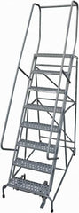 Cotterman - 110" 8 Step Rolling Warehouse Ladder - Rolling Safety Ladder, 450 Lb Capacity, 80" Platform Height, 32" Base Width x 71" Base Depth, Perforated Tread - Exact Tooling