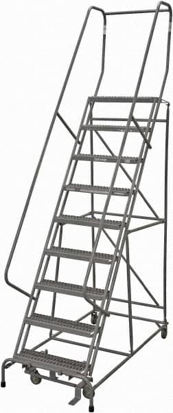 Cotterman - 120" 9 Step Rolling Warehouse Ladder - Rolling Safety Ladder, 450 Lb Capacity, 90" Platform Height, 24" Base Width x 77" Base Depth, Serrated Steel - Exact Tooling
