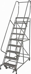 Cotterman - 120" 9 Step Rolling Warehouse Ladder - Rolling Safety Ladder, 450 Lb Capacity, 90" Platform Height, 24" Base Width x 77" Base Depth, Serrated Steel - Exact Tooling