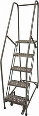 Cotterman - 80" 5 Step Rolling Warehouse Ladder - Rolling Safety Ladder, 450 Lb Capacity, 50" Platform Height, 30" Base Width x 50" Base Depth, Perforated Tread - Exact Tooling