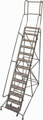 Cotterman - 172" 13 Step Rolling Warehouse Ladder - Rolling Safety Ladder, 450 Lb Capacity, 130" Platform Height, 42" Base Width x 95" Base Depth, Serrated Steel - Exact Tooling