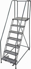 Cotterman - 100" 7 Step Rolling Warehouse Ladder - Rolling Safety Ladder, 450 Lb Capacity, 70" Platform Height, 30" Base Width x 63" Base Depth, Perforated Tread - Exact Tooling