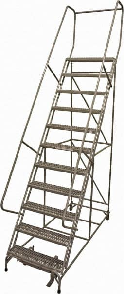 Cotterman - 140" 11 Step Rolling Warehouse Ladder - Rolling Safety Ladder, 450 Lb Capacity, 110" Platform Height, 32" Base Width x 78" Base Depth, Serrated Steel - Exact Tooling
