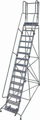 Cotterman - 192" 15 Step Rolling Warehouse Ladder - Rolling Safety Ladder, 450 Lb Capacity, 150" Platform Height, 42" Base Width x 118" Base Depth, Expanded Metal Tread - Exact Tooling