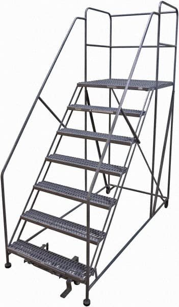 Cotterman - 106" 7 Step Rolling Work Platform - Rolling Work Platform, 800 Lb Capacity, 70" Platform Height, 40" Base Width x 99" Base Depth, Serrated Steel - Exact Tooling