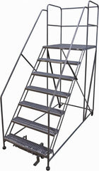 Cotterman - 106" 7 Step Rolling Work Platform - Rolling Work Platform, 800 Lb Capacity, 70" Platform Height, 40" Base Width x 99" Base Depth, Serrated Steel - Exact Tooling