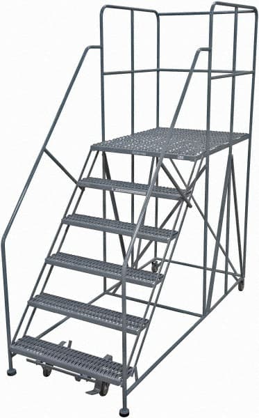 Cotterman - 96" 6 Step Rolling Work Platform - Rolling Work Platform, 800 Lb Capacity, 60" Platform Height, 40" Base Width x 90" Base Depth, Serrated Steel - Exact Tooling
