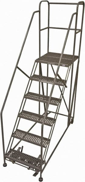 Cotterman - 96" 6 Step Rolling Work Platform - Rolling Work Platform, 800 Lb Capacity, 60" Platform Height, 28" Base Width x 67" Base Depth, Serrated Steel - Exact Tooling