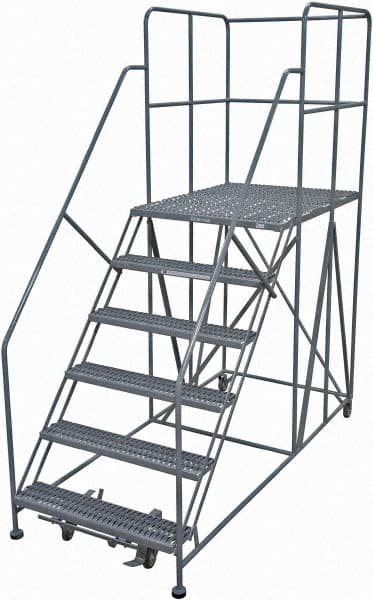 Cotterman - 96" 6 Step Rolling Work Platform - Rolling Work Platform, 800 Lb Capacity, 60" Platform Height, 28" Base Width x 78" Base Depth, Serrated Steel - Exact Tooling